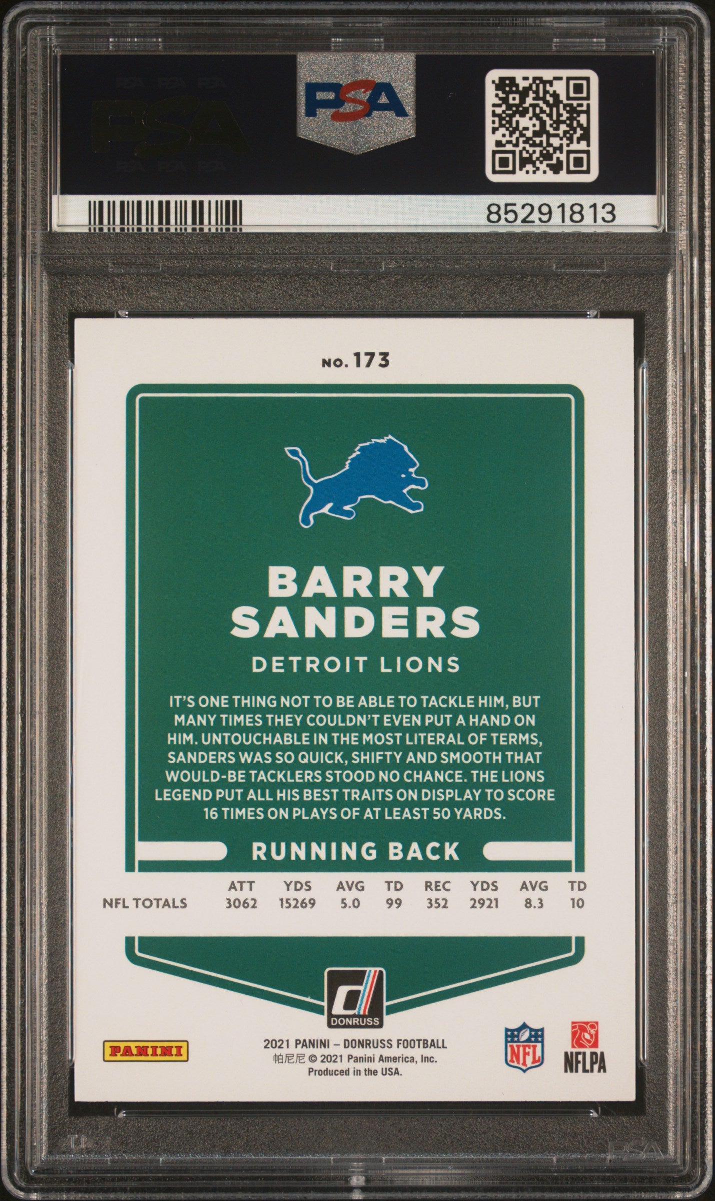 Barry Sanders 2021 Panini Donruss Variation Press Proof Blue Card #173 PSA 9-Powers Sports Memorabilia