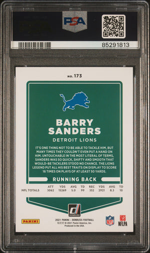 Barry Sanders 2021 Panini Donruss Variation Press Proof Blue Card #173 PSA 9-Powers Sports Memorabilia