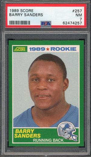 Barry Sanders 1989 Score Football Rookie Card RC #257 Graded PSA 7-Powers Sports Memorabilia
