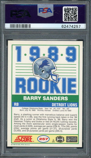 Barry Sanders 1989 Score Football Rookie Card RC #257 Graded PSA 7-Powers Sports Memorabilia