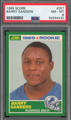 Barry Sanders 1989 Score Football Rookie Card RC #257 Graded PSA 8-Powers Sports Memorabilia