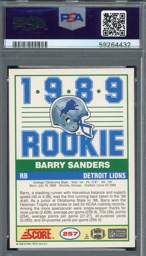 Barry Sanders 1989 Score Football Rookie Card RC #257 Graded PSA 8-Powers Sports Memorabilia