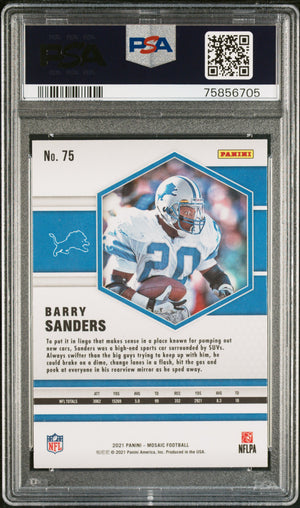Barry Sanders 2021 Panini Mosaic Football Card #75 Graded PSA 10-Powers Sports Memorabilia