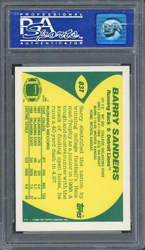 Barry Sanders 1989 Topps Traded Football Rookie Card RC #83T Graded PSA 8-Powers Sports Memorabilia