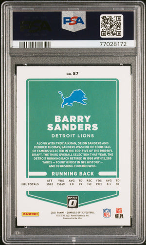 Barry Sanders 2021 Panini Donruss Optic Football Card #87 Graded PSA 10-Powers Sports Memorabilia