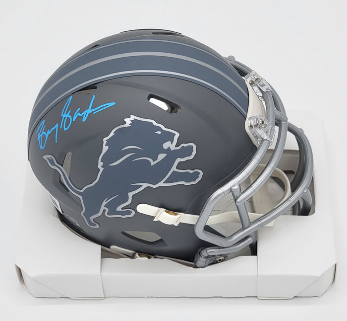 Barry Sanders Signed Detroit Lions Slate Mini Helmet Beckett-Powers Sports Memorabilia