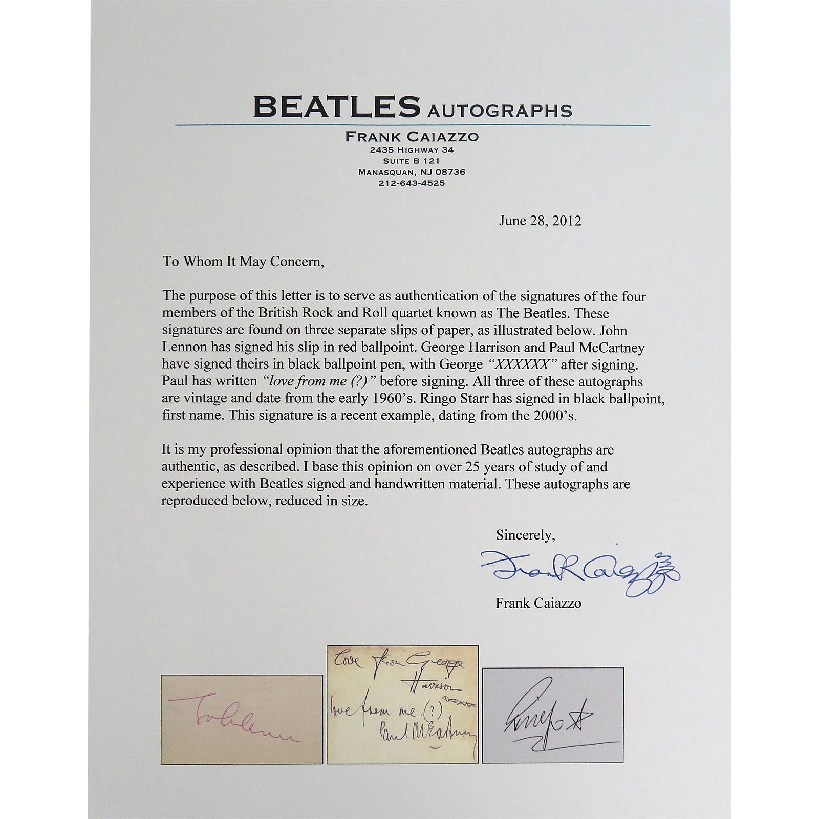 Autographed The Beatles Band Cut Music Display 15 by 30 Framed Piece - JSA, BAS, Caiazzo-Powers Sports Memorabilia