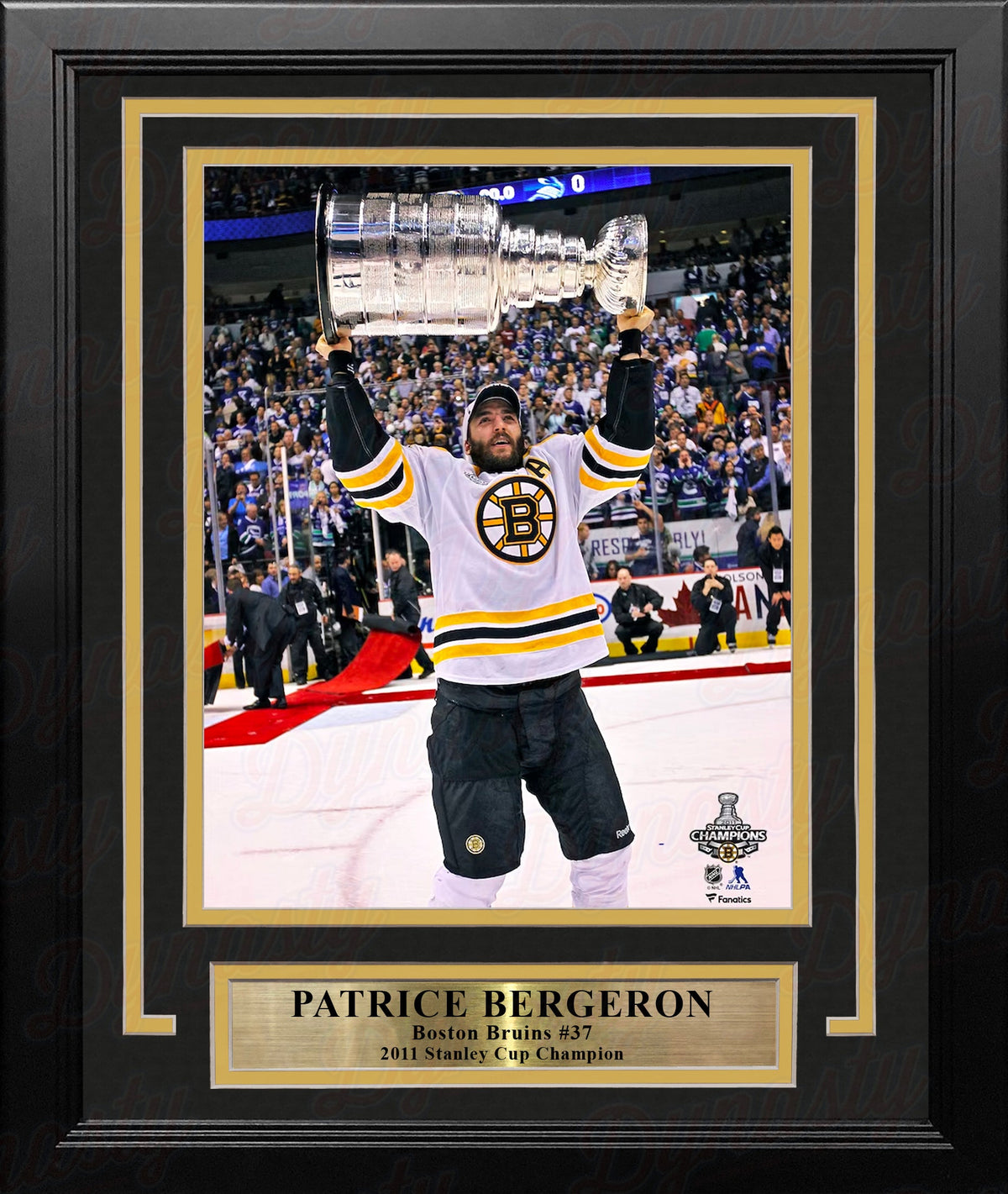 Patrice Bergeron Stanley Cup Trophy Boston Bruins 8" x 10" Framed Hockey Display Photo-Powers Sports Memorabilia