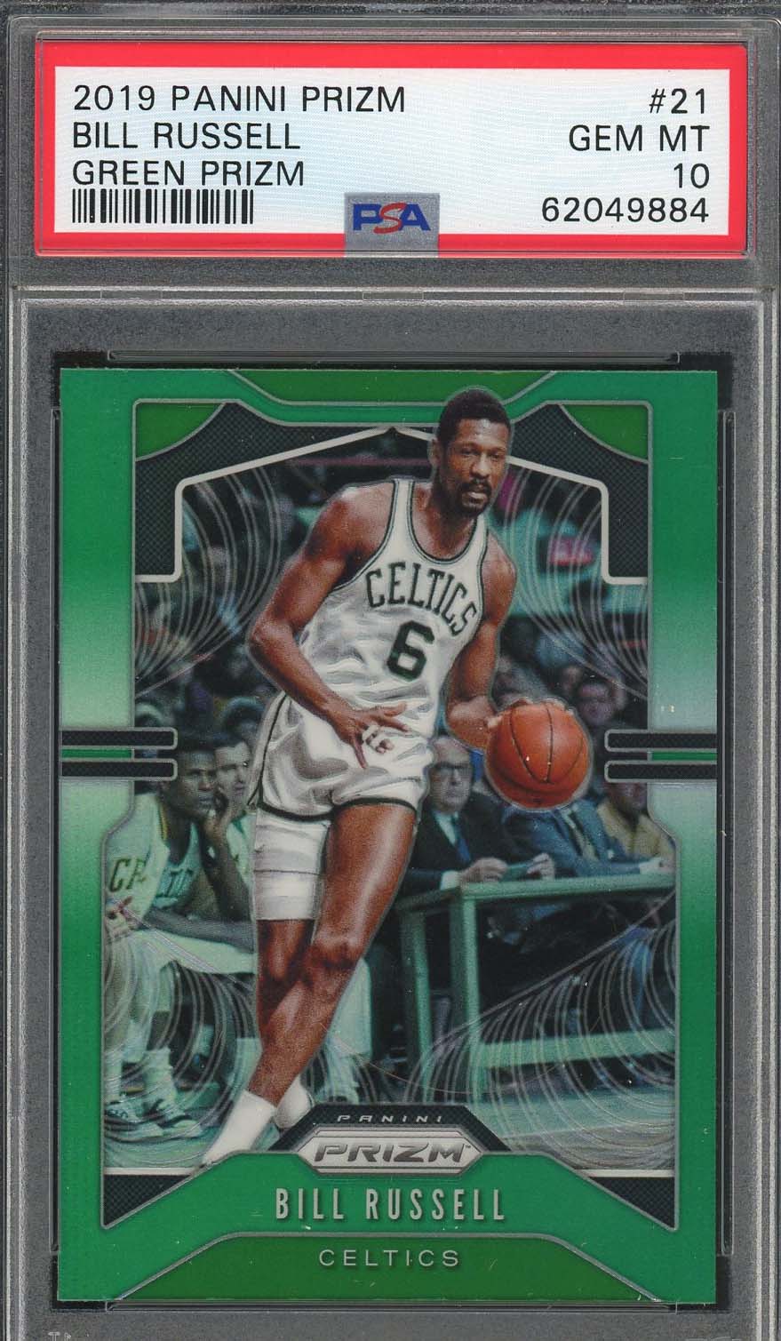 Bill Russell 2019 Panini Prizm Green Prizm Basketball Card #21 Graded PSA 10-Powers Sports Memorabilia