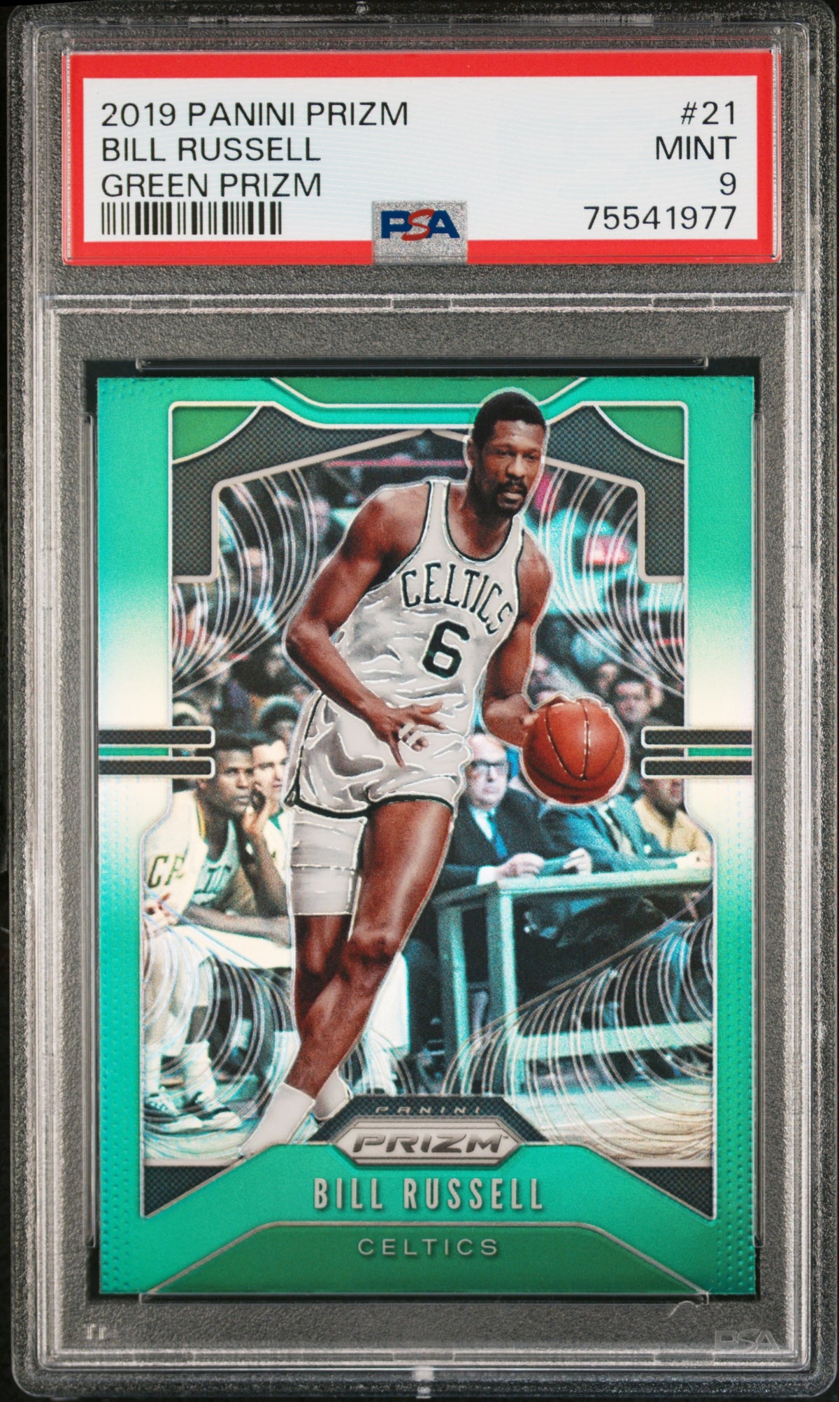 Bill Russell 2019 Panini Green Prizm Basketball Card #21 Graded PSA 9-Powers Sports Memorabilia