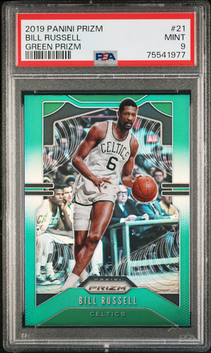 Bill Russell 2019 Panini Green Prizm Basketball Card #21 Graded PSA 9-Powers Sports Memorabilia