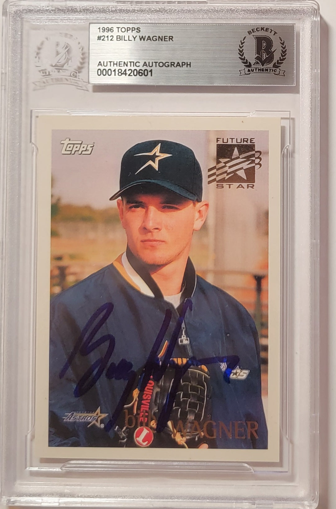 Billy Wagner Signed Houston Astros 1996 Topps Rookie Card #212 - Beckett-Powers Sports Memorabilia
