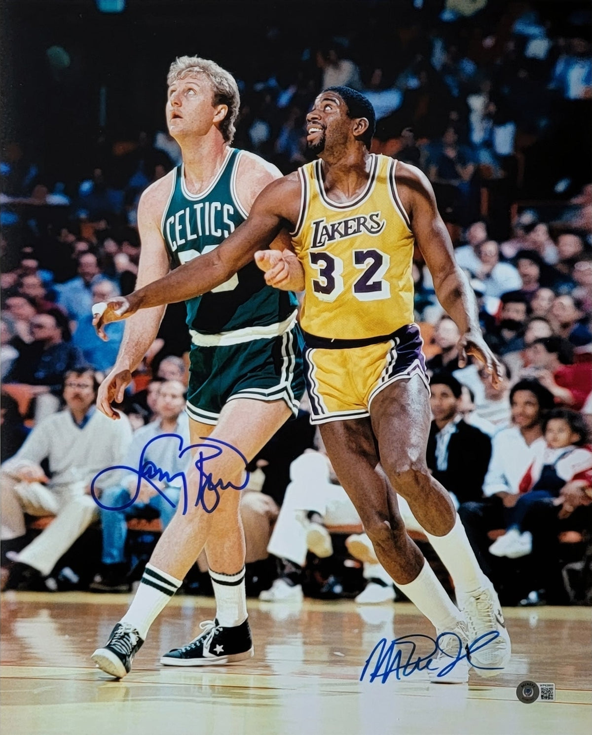 Larry Bird & Magic Johnson Autographed Celtics Lakers 16x20 Photo Beckett Witnessed #4-Powers Sports Memorabilia