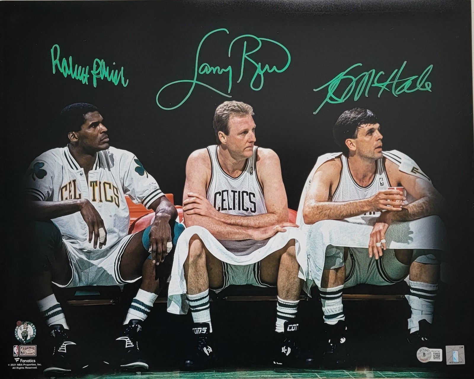 Larry Bird Kevin McHale Robert Parish Signed Boston Celtics Spotlight 16X20 Photo - Beckett-Powers Sports Memorabilia