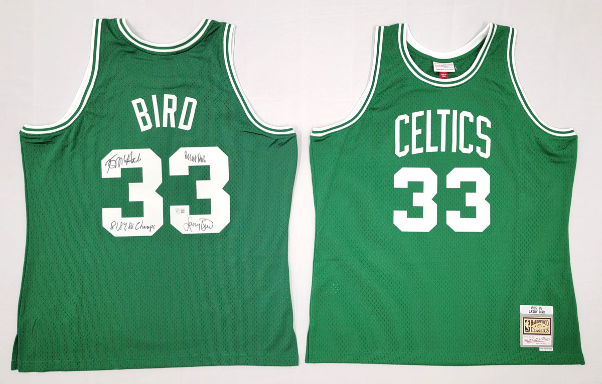 Larry Bird Kevin McHale Robert Parish Autographed Boston Celtics Green Mitchell & Ness Swingman Jersey W/ 81,84,86 Champs Beckett Witnessed-Powers Sports Memorabilia