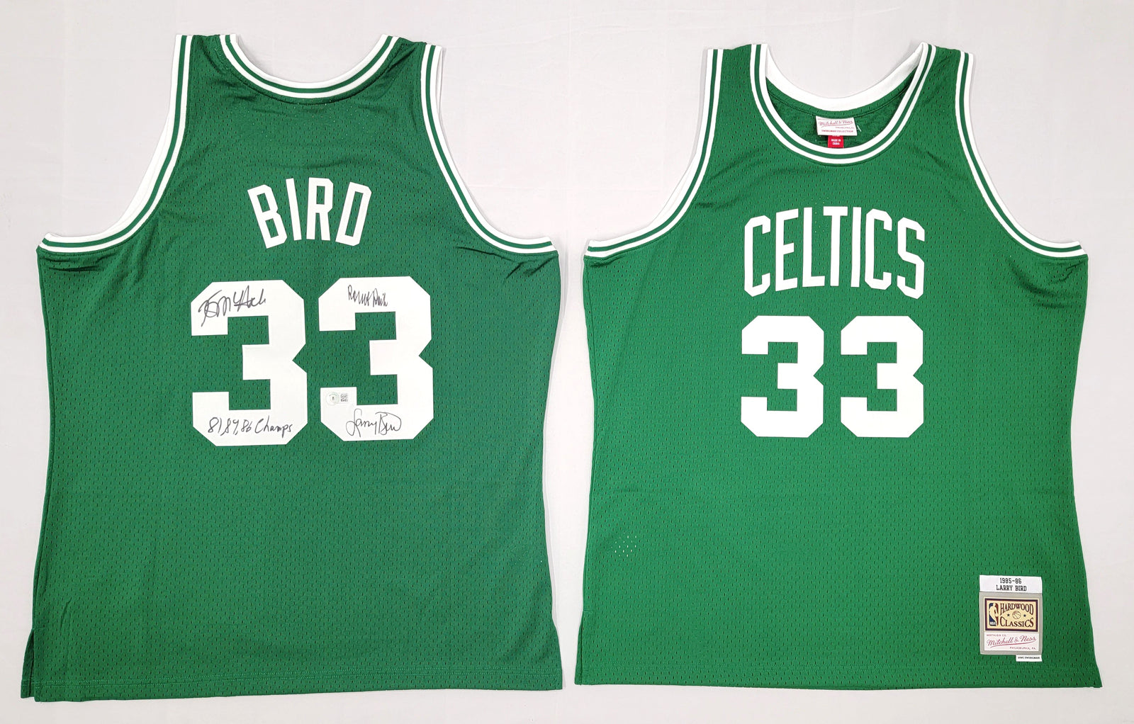 Larry Bird Kevin McHale Robert Parish Signed Boston Celtics Green Mitchell & Ness Swingman Jersey W/ 81,84,86 Champs - Beckett-Powers Sports Memorabilia