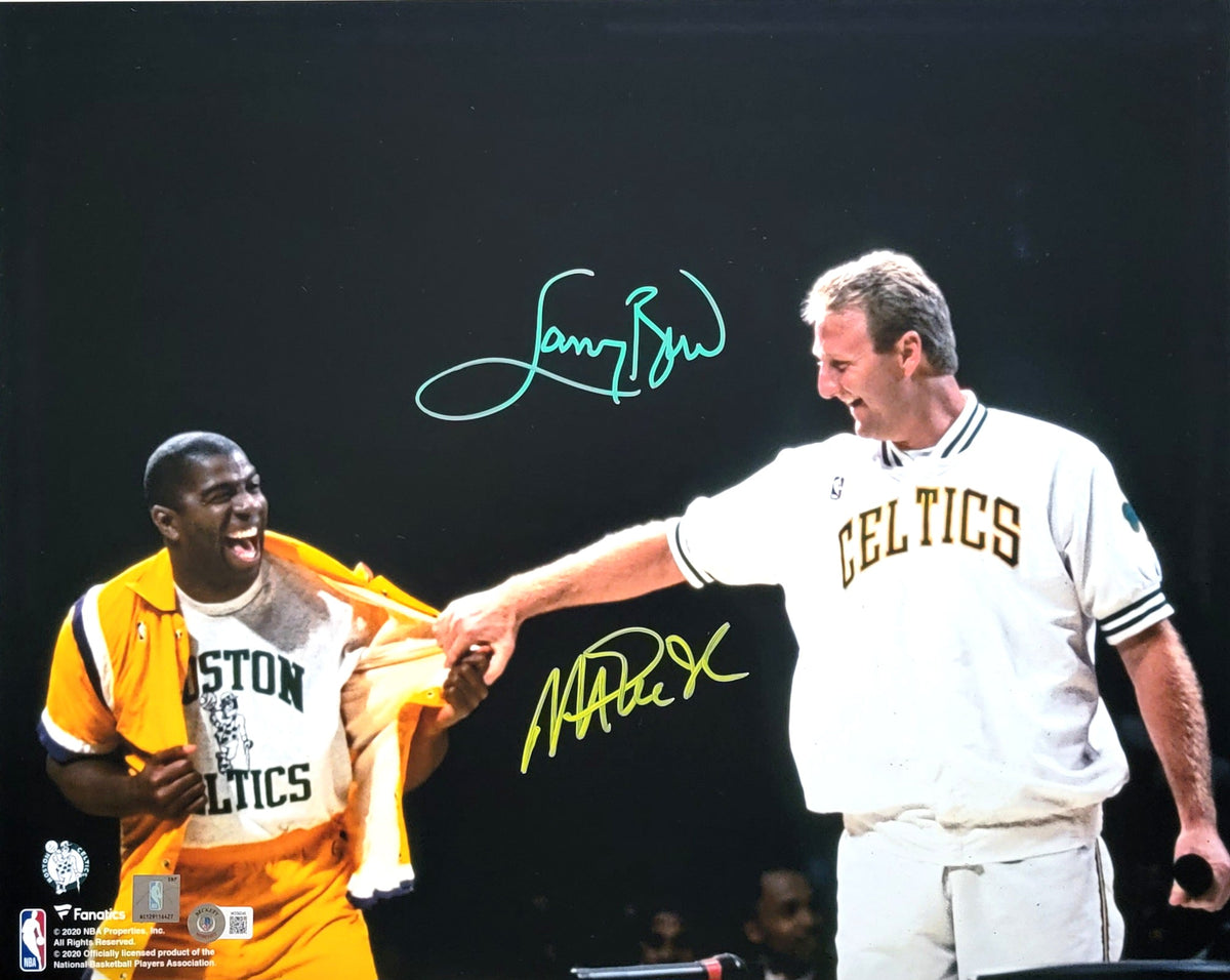 Larry Bird & Magic Johnson Signed Celtics Lakers 16x20 Photo Beckett Witnessed #2-Powers Sports Memorabilia
