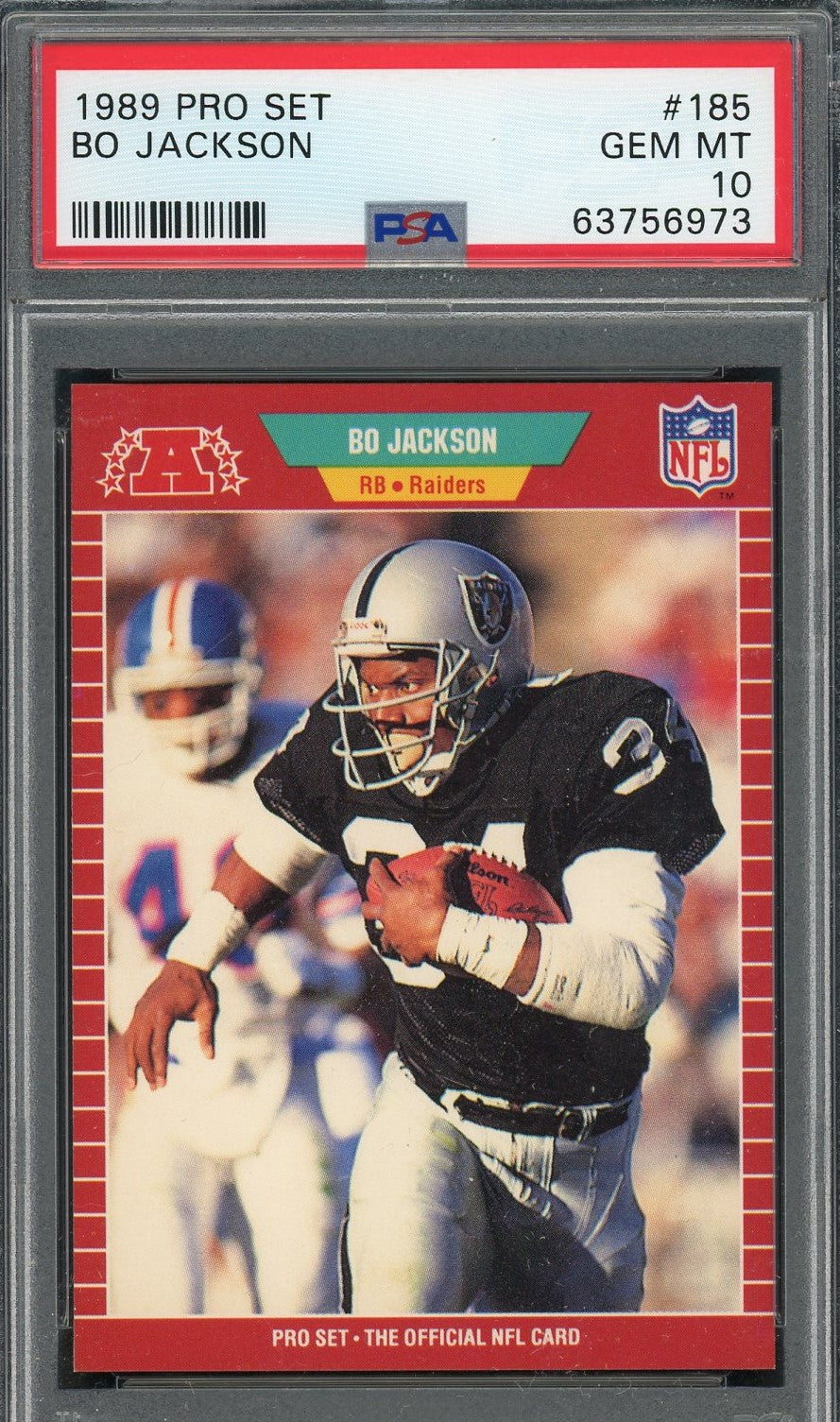 Bo Jackson 1989 Pro Set Football Card #185 Graded PSA 10-Powers Sports Memorabilia