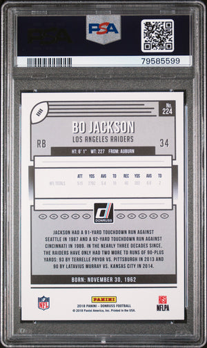 Bo Jackson 2018 Panini Donruss Football Card #224 Graded PSA 10-Powers Sports Memorabilia
