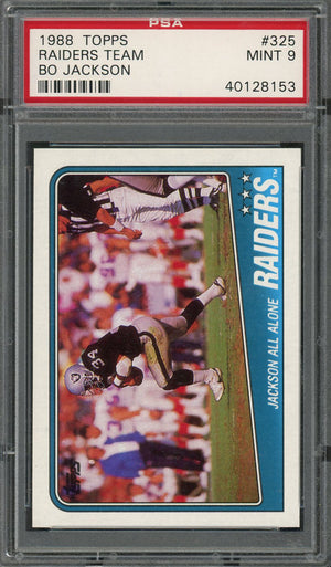 Bo Jackson Los Angeles Raiders 1988 Topps Team Leaders All Alone Football Rookie Card RC #325 Graded PSA 9 MINT-Powers Sports Memorabilia
