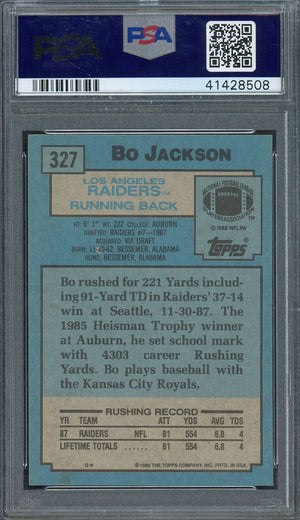 Bo Jackson Los Angeles Raiders 1988 Topps Football Rookie Card RC #327 Graded PSA 8