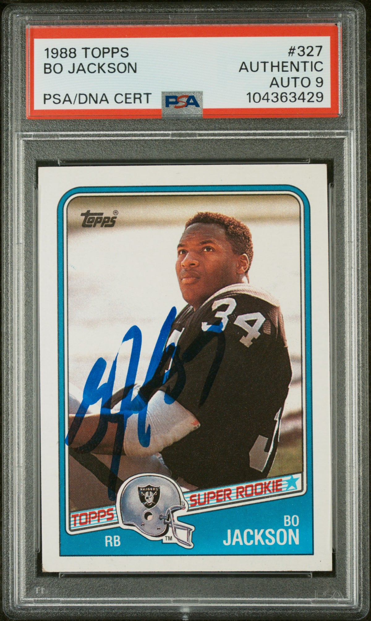 Bo Jackson 1988 Topps Signed Rookie Card #327 Auto Graded PSA 9 104363429-Powers Sports Memorabilia
