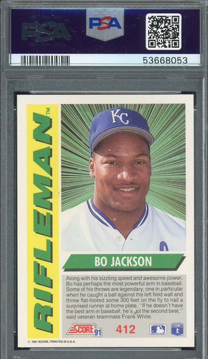 Bo Jackson 1991 Score Rifleman Baseball Card #412 Graded PSA 9-Powers Sports Memorabilia