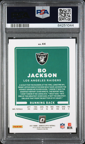 Bo Jackson 2021 Panini Donruss Optic Football Card #44 Graded PSA 10-Powers Sports Memorabilia
