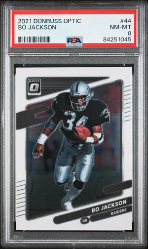 Bo Jackson 2021 Panini Donruss Optic Football Card #44 Graded PSA 8-Powers Sports Memorabilia