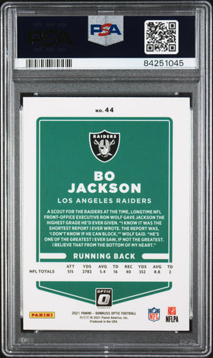 Bo Jackson 2021 Panini Donruss Optic Football Card #44 Graded PSA 8-Powers Sports Memorabilia