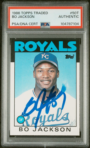 Bo Jackson 1986 Topps Traded Signed Baseball Rookie Card #50T Auto PSA 104787104-Powers Sports Memorabilia