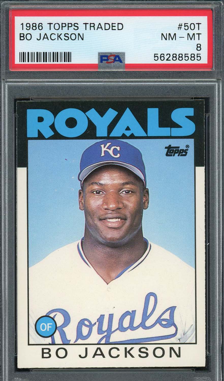 Bo Jackson 1986 Topps Traded Baseball Rookie Card #50T Graded PSA 8-Powers Sports Memorabilia