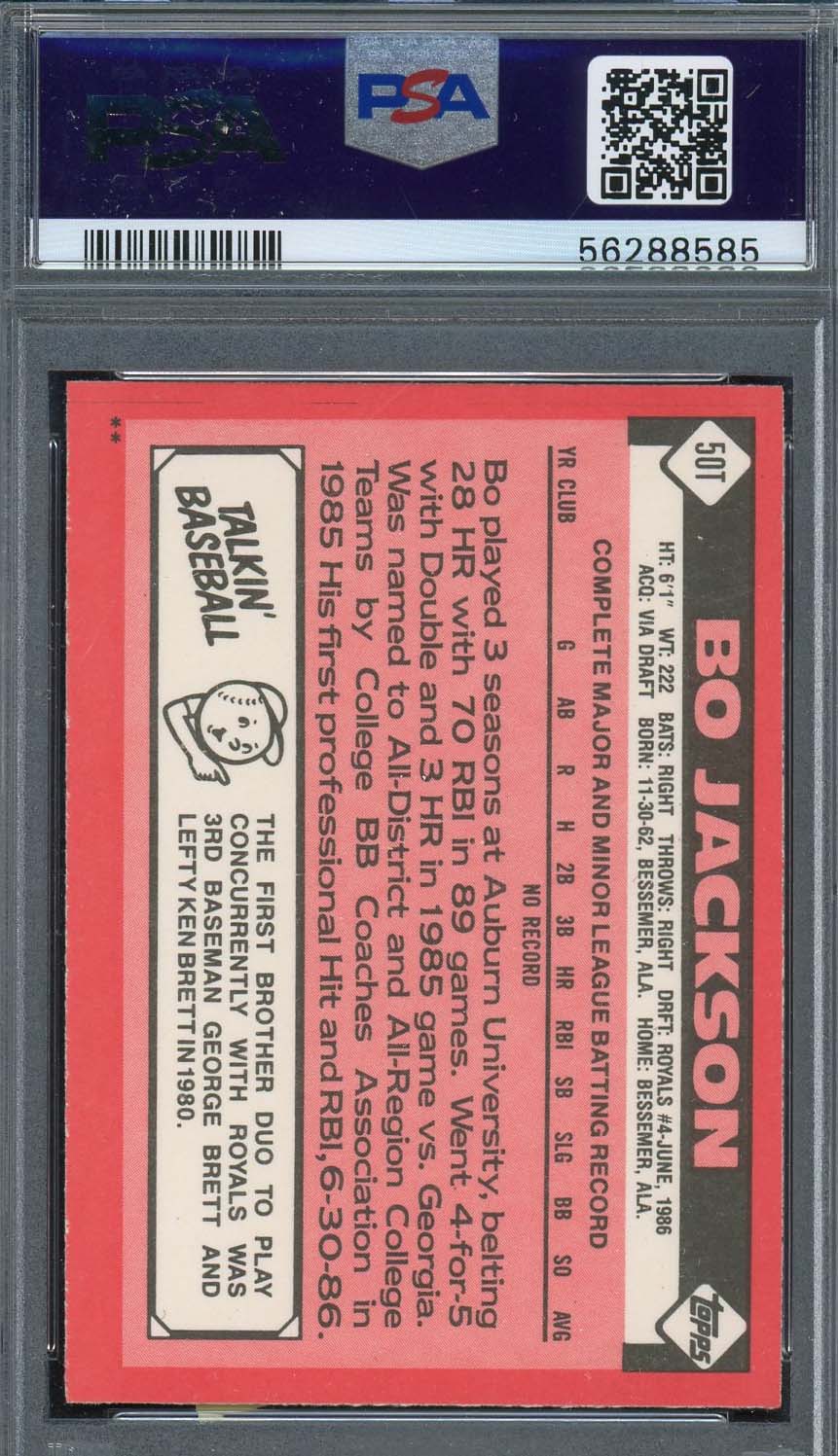 Bo Jackson 1986 Topps Traded Baseball Rookie Card #50T Graded PSA 8-Powers Sports Memorabilia