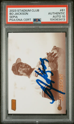 Bo Jackson 2023 Topps Stadium Club Sepia Signed Card #61 Auto Graded PSA 10-Powers Sports Memorabilia