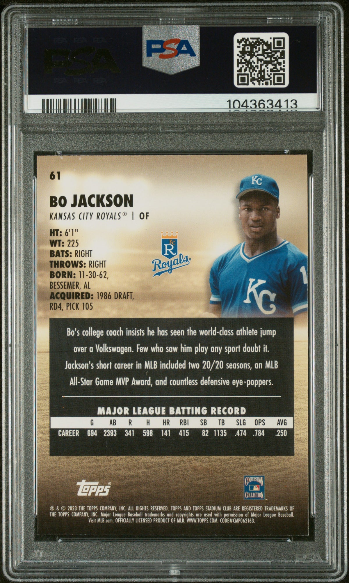 Bo Jackson 2023 Topps Stadium Club Sepia Signed Card #61 Auto Graded PSA 10