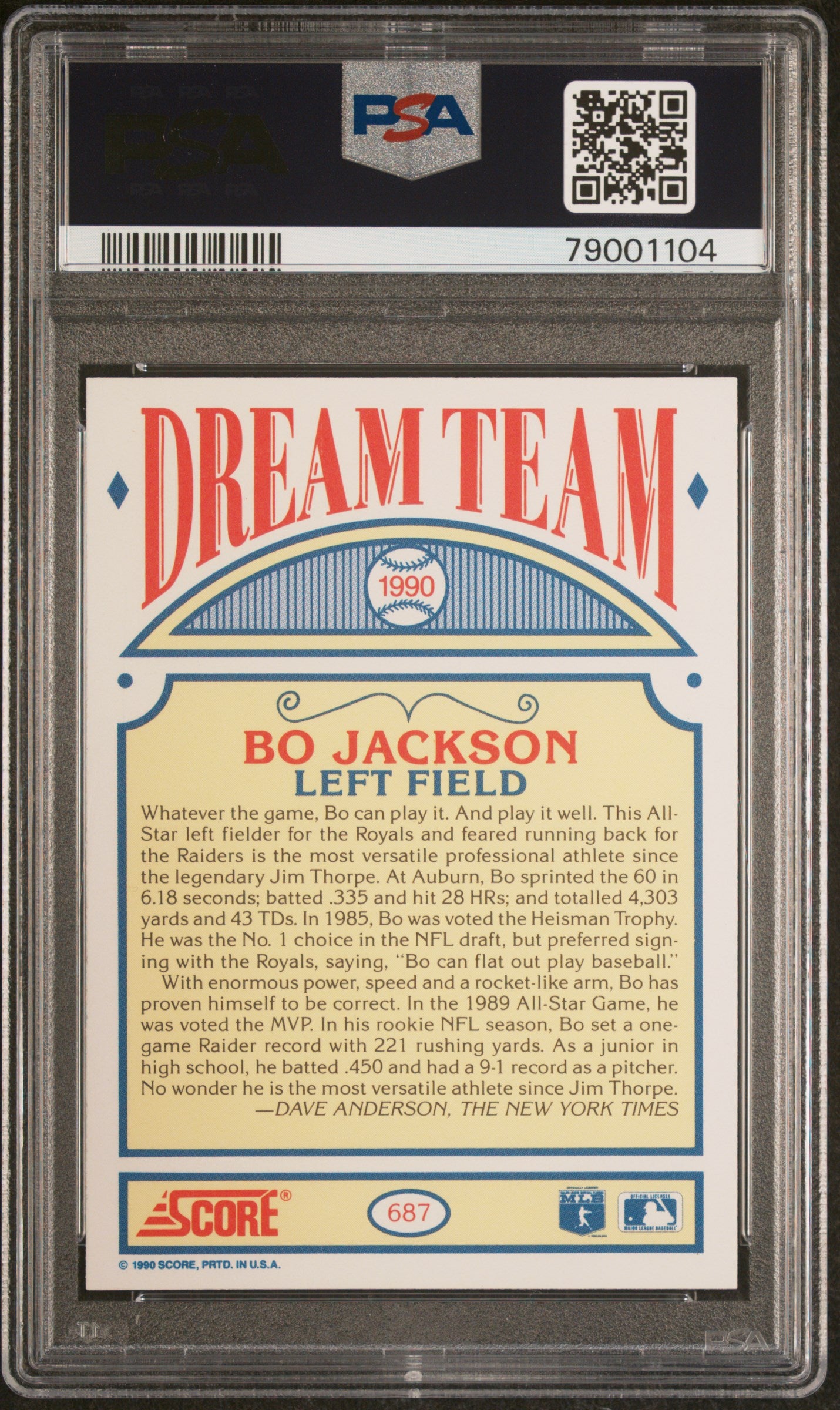 Bo Jackson 1990 Score Baseball Card #687 Graded PSA 10-Powers Sports Memorabilia