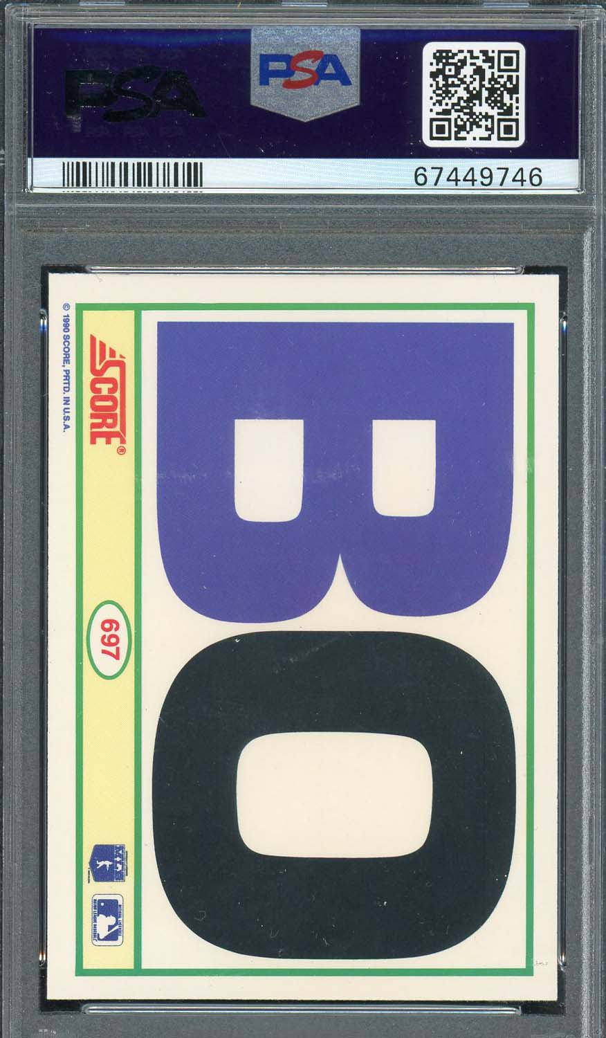 Bo Jackson 1990 Score Bat on Shoulders Baseball Card #697 Graded PSA 10-Powers Sports Memorabilia