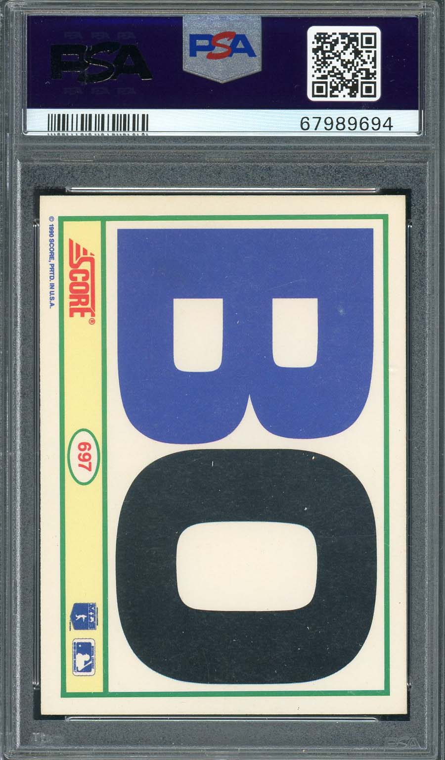 Bo Jackson 1990 Score Bat on Shoulders Baseball Card #697 Graded PSA 9-Powers Sports Memorabilia