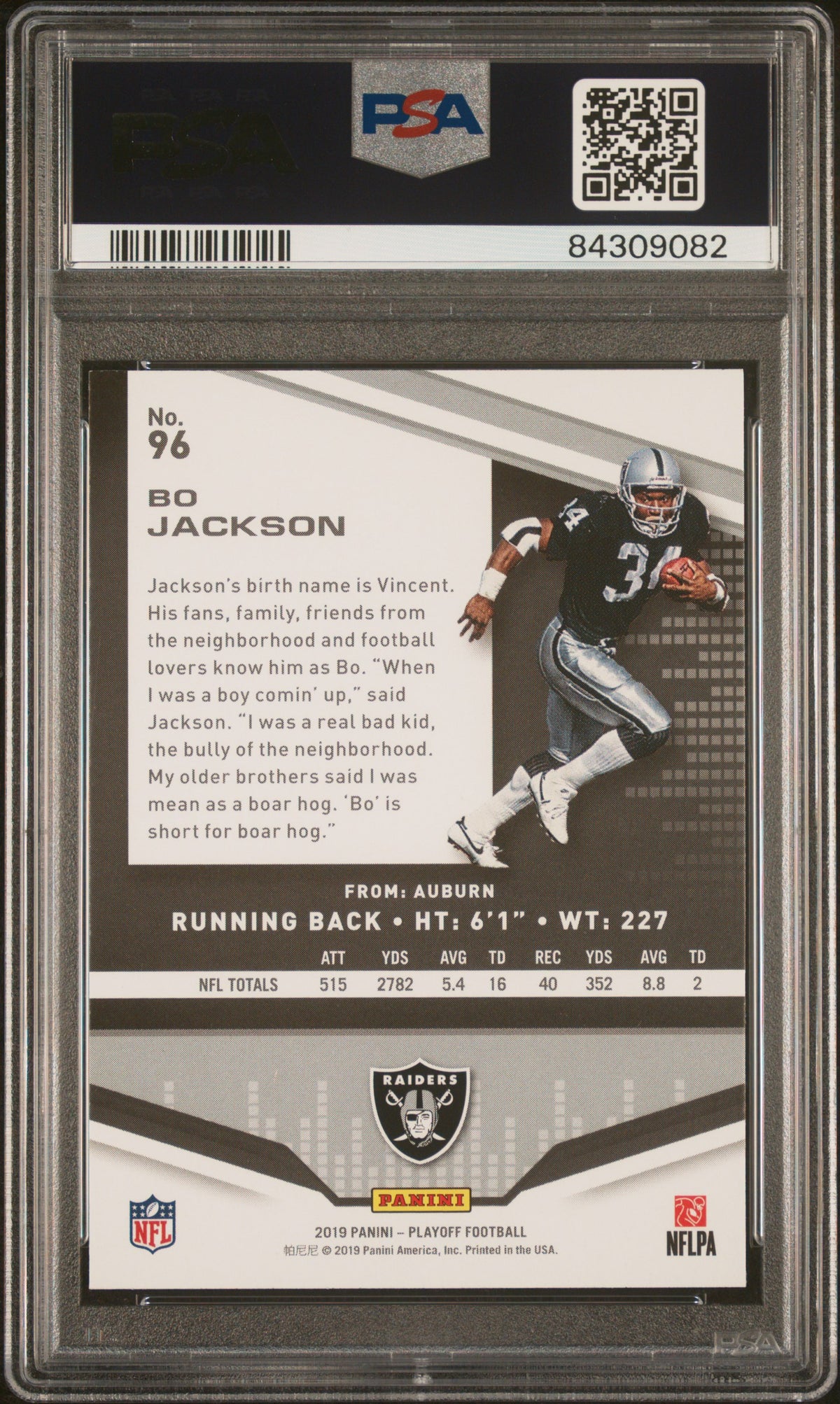 Bo Jackson 2019 Panini Playoff Football Card #96 Graded PSA 10-Powers Sports Memorabilia