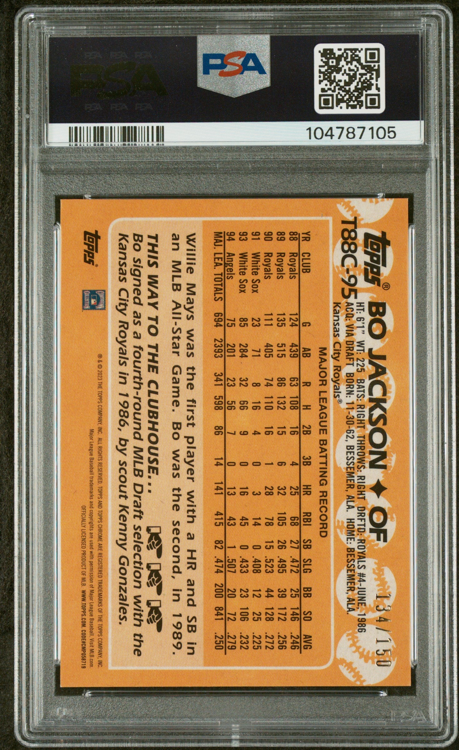 Bo Jackson 2023 Topps Silver Pack Blue Refractor Signed Card #T88C95 Auto PSA-Powers Sports Memorabilia