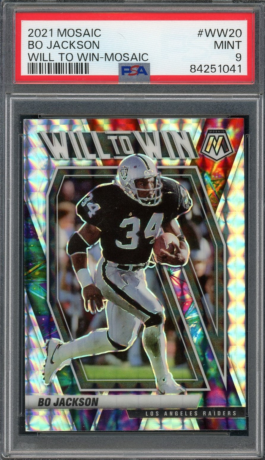 Bo Jackson 2021 Panini Mosaic Will to Win Football Card #WW20 Graded PSA 9-Powers Sports Memorabilia