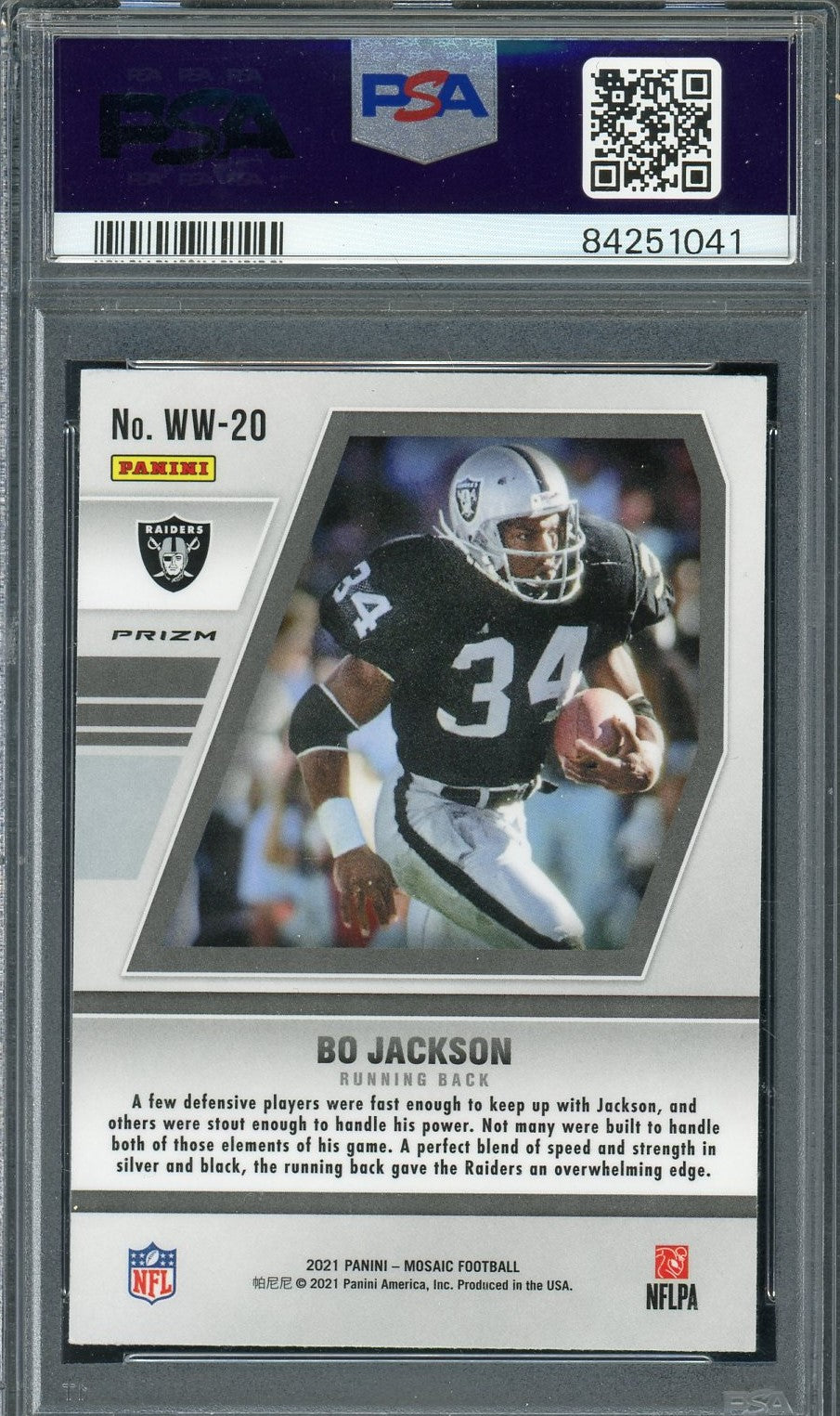 Bo Jackson 2021 Panini Mosaic Will to Win Football Card #WW20 Graded PSA 9-Powers Sports Memorabilia