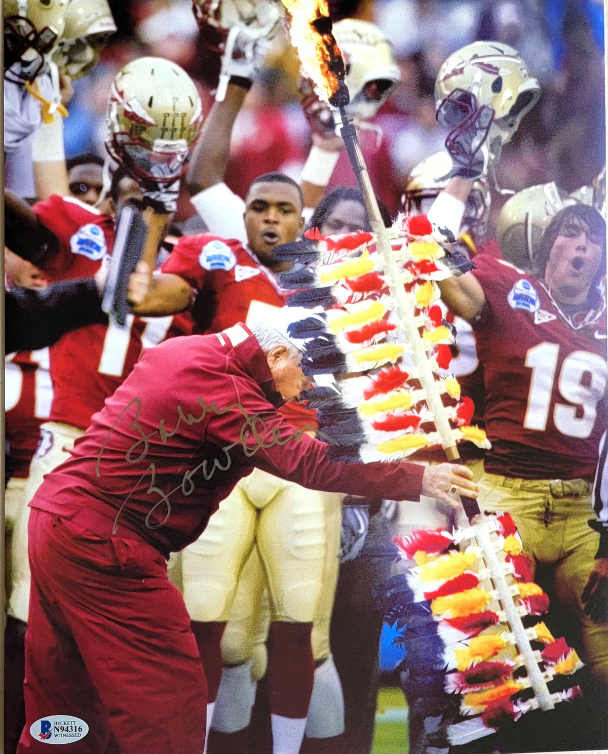 Bobby Bowden Autographed Florida State Seminoles Spear 11x14 Photo Beckett Witnessed-Powers Sports Memorabilia