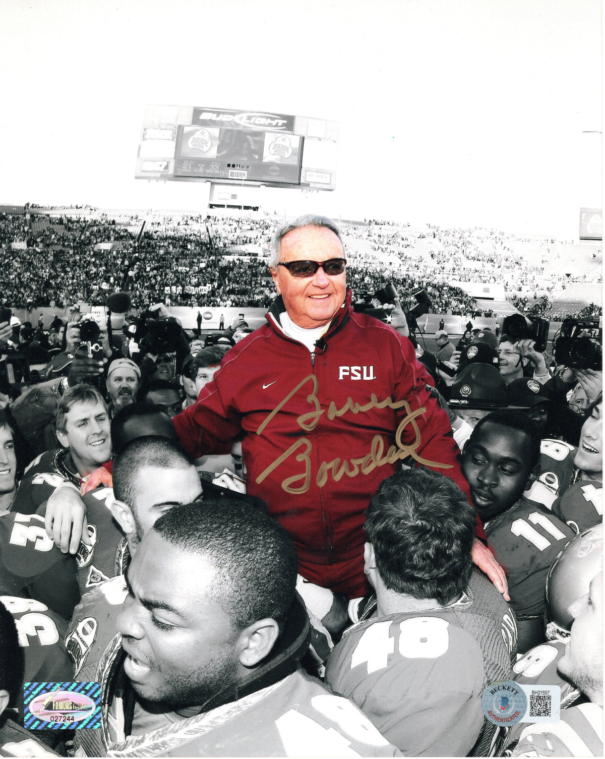 Bobby Bowden Signed Florida State Seminoles Final Game Spotlight 8x10 Photo Beckett-Powers Sports Memorabilia