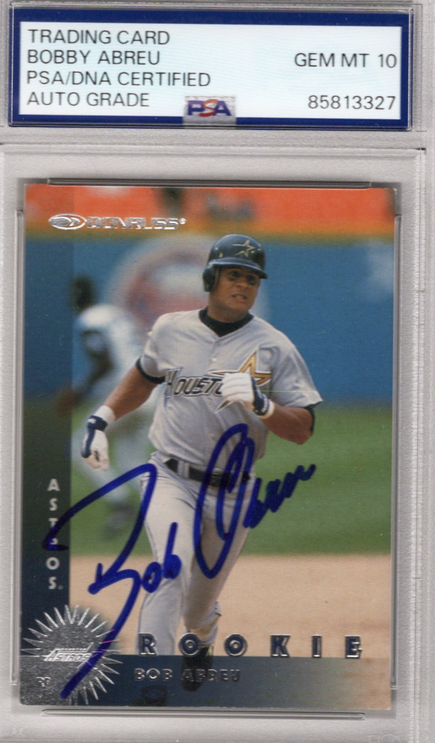 Bobby Abreu Signed Houston Astros 1997 Donruss Rookie Card AUTO GRADE GEM MT 10 PSA-Powers Sports Memorabilia