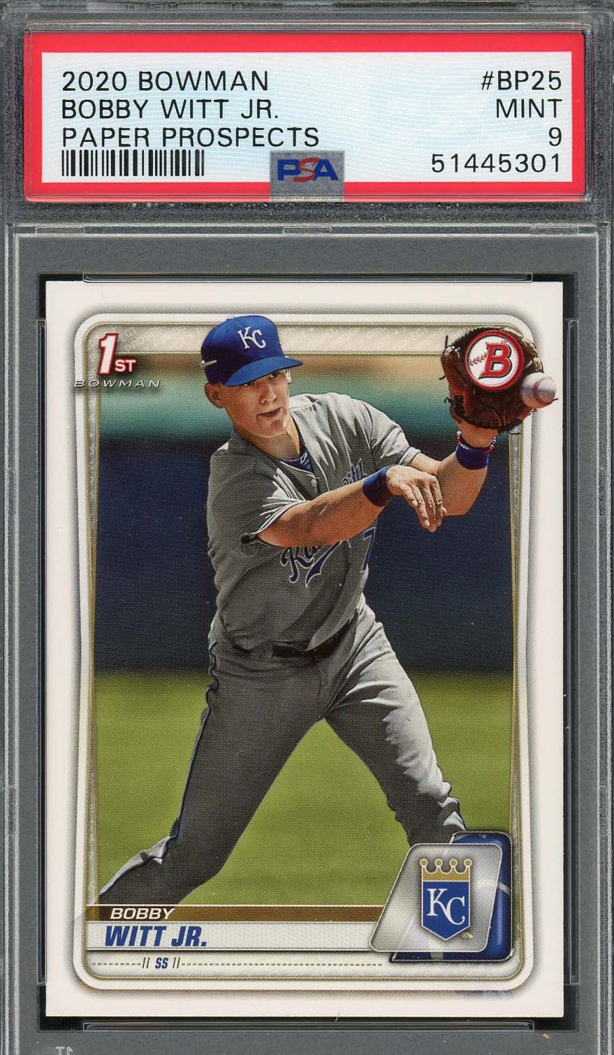 Bobby Witt Jr 2020 Bowman Paper Prospects Rookie Card #BP25 Graded PSA 9-Powers Sports Memorabilia