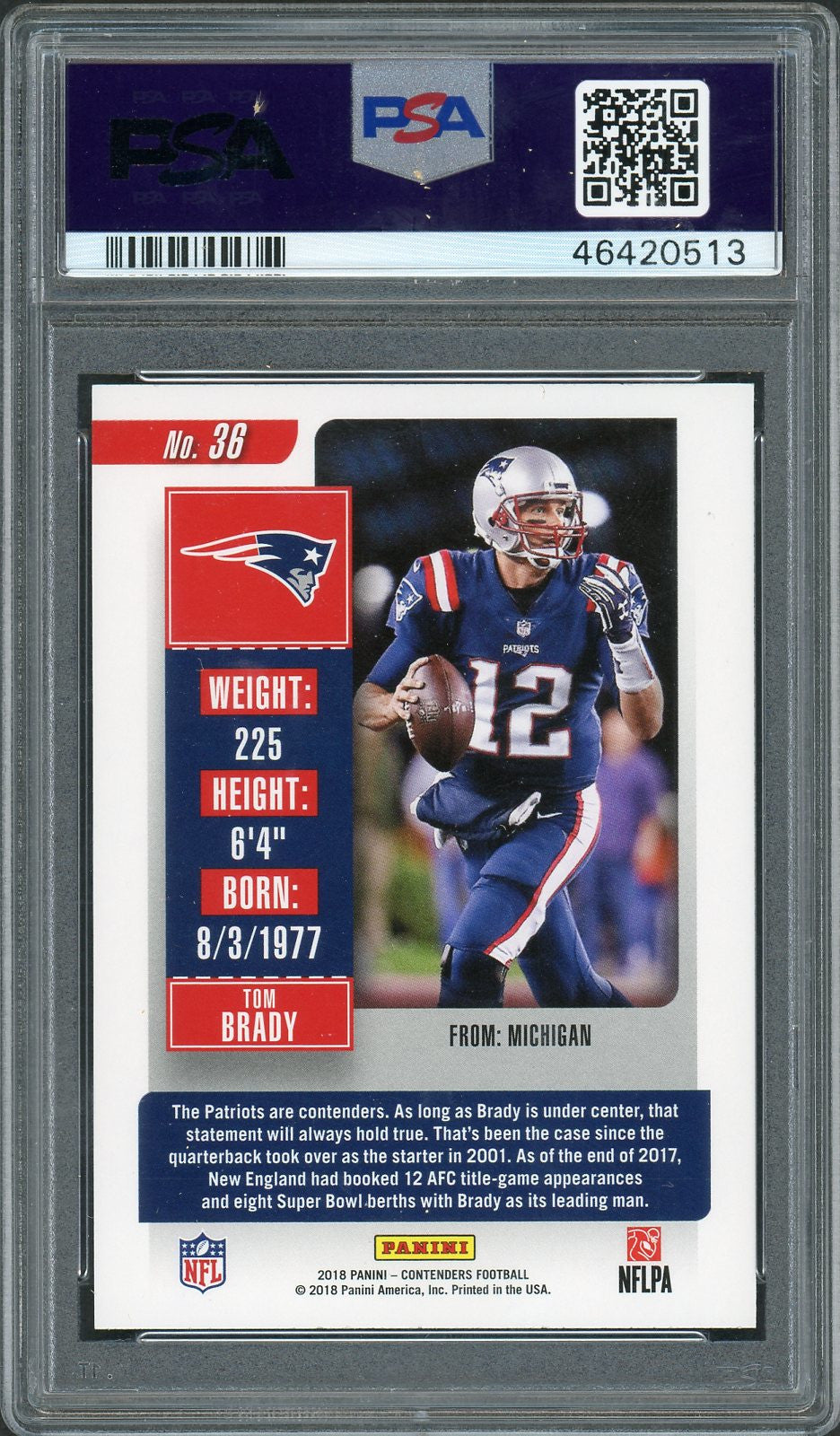 Tom Brady 2018 Panini Contenders Football Card #36 Graded PSA 10 GEM MINT-Powers Sports Memorabilia
