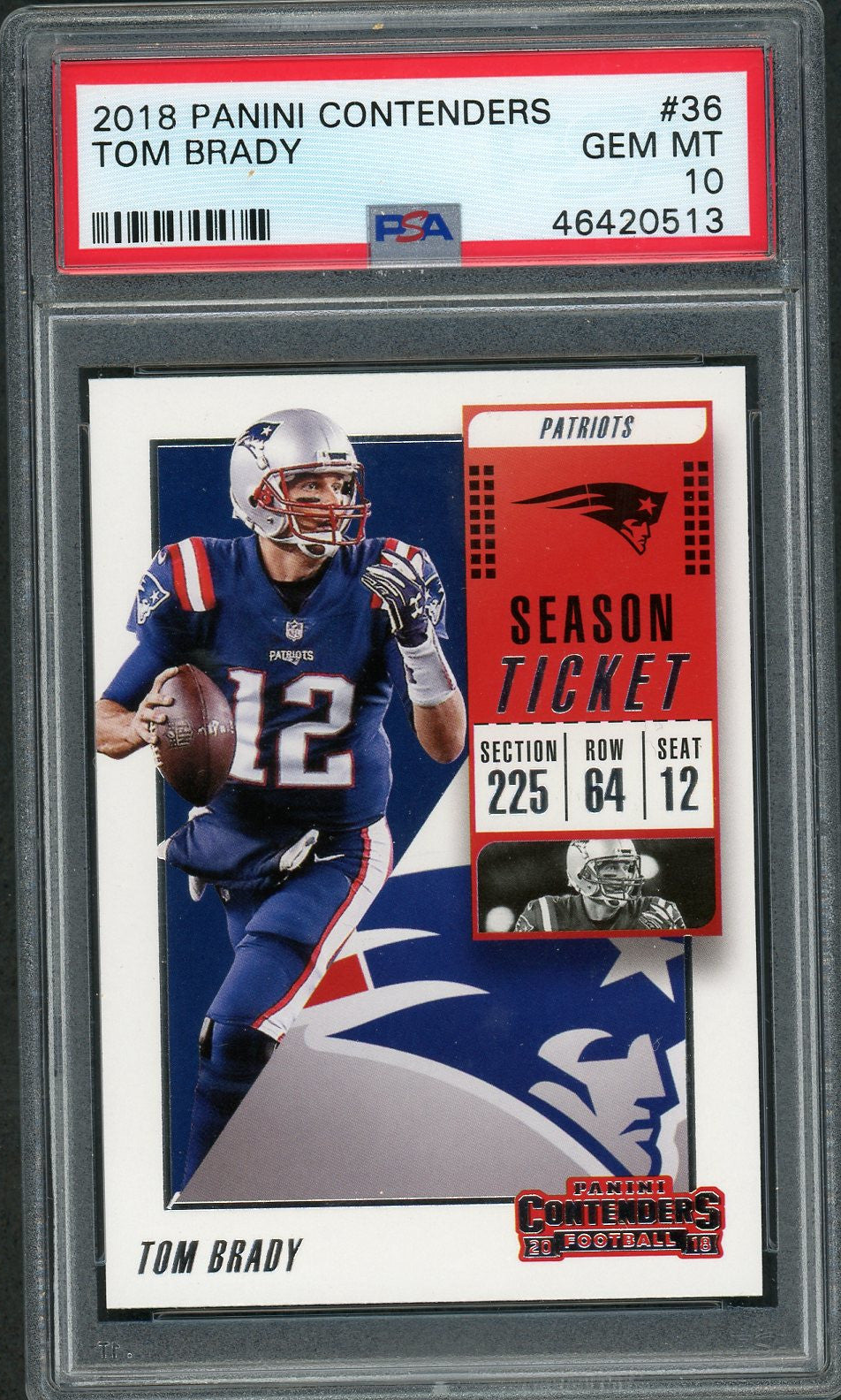 Tom Brady 2018 Panini Contenders Football Card #36 Graded PSA 10 GEM MINT-Powers Sports Memorabilia