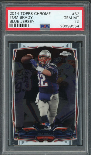 Tom Brady 2014 Topps Chrome Blue Jersey Football Card #62 Graded PSA 10 GEM MINT-Powers Sports Memorabilia