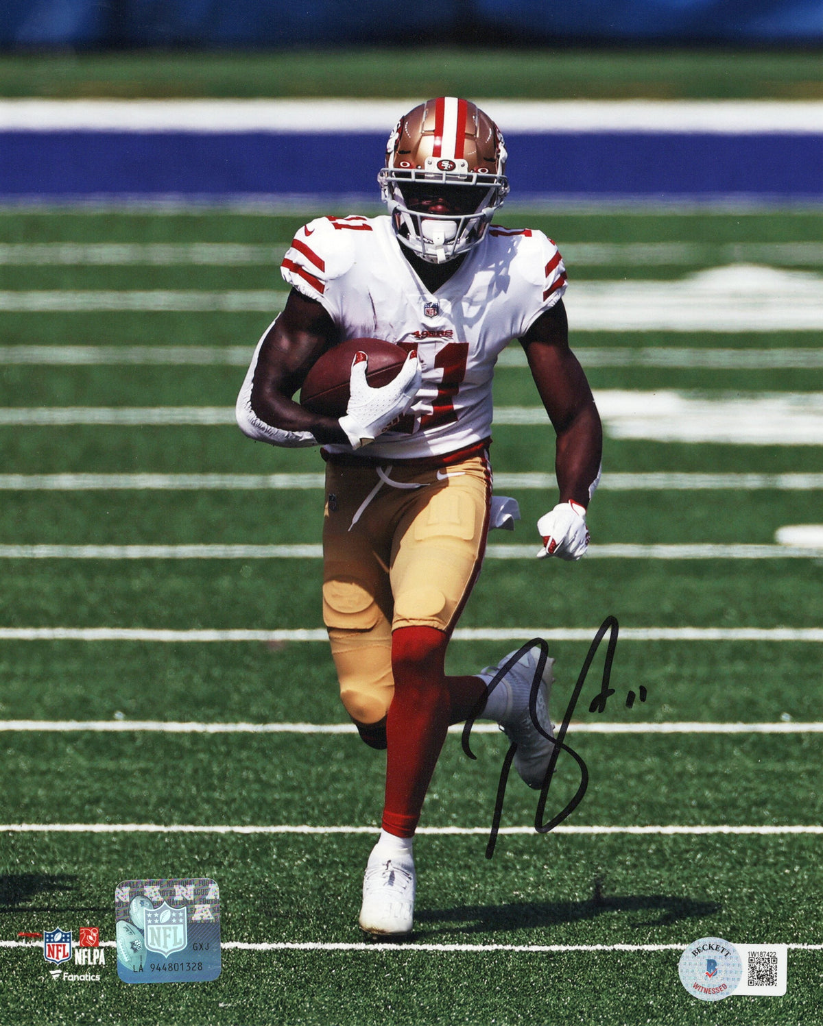 Brandon Aiyuk Signed San Francisco 49ers 8x10 Photo Beckett Witnessed White Jersey-Powers Sports Memorabilia